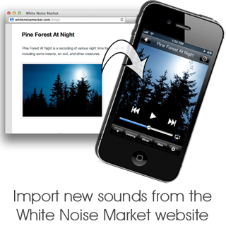 White Noise can import new sounds from the White Noise Market website