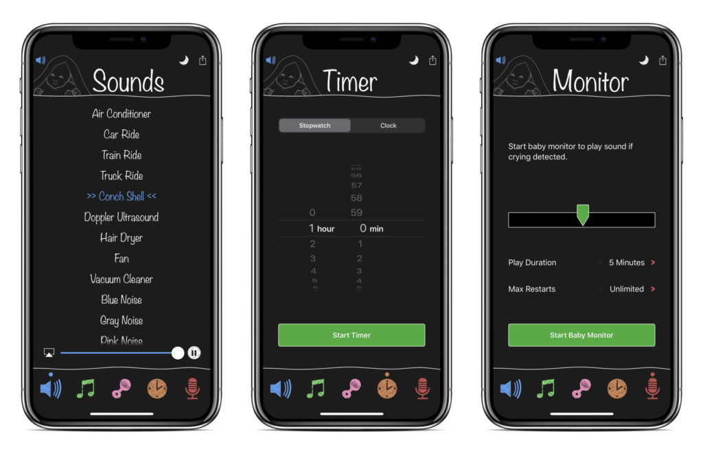 White Noise Baby for iOS and Android Screenshots of directions