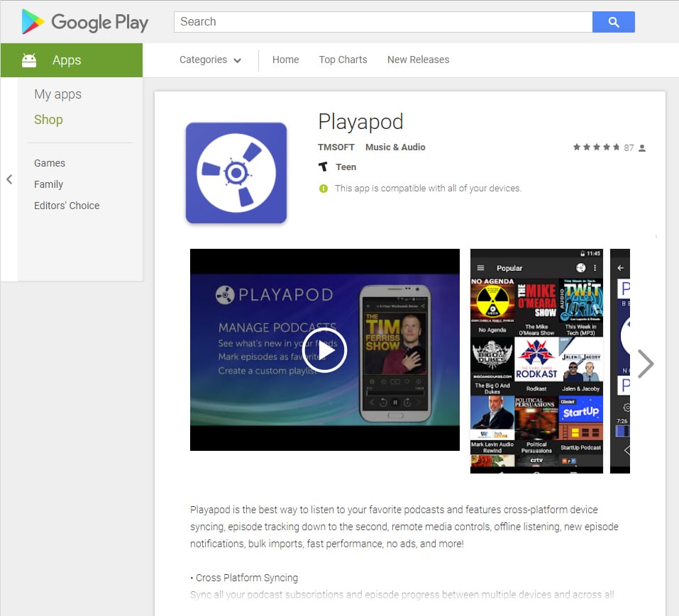 Playapod Featured on the Google Play Store