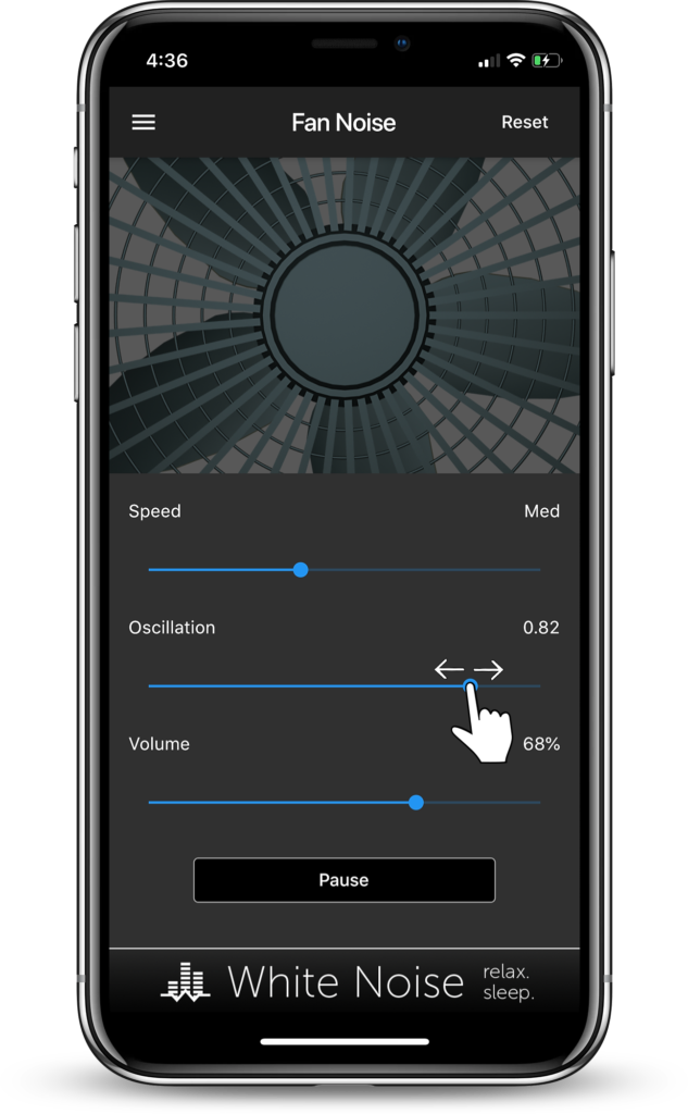Fan Noise Generator App changing speed of fan oscillation