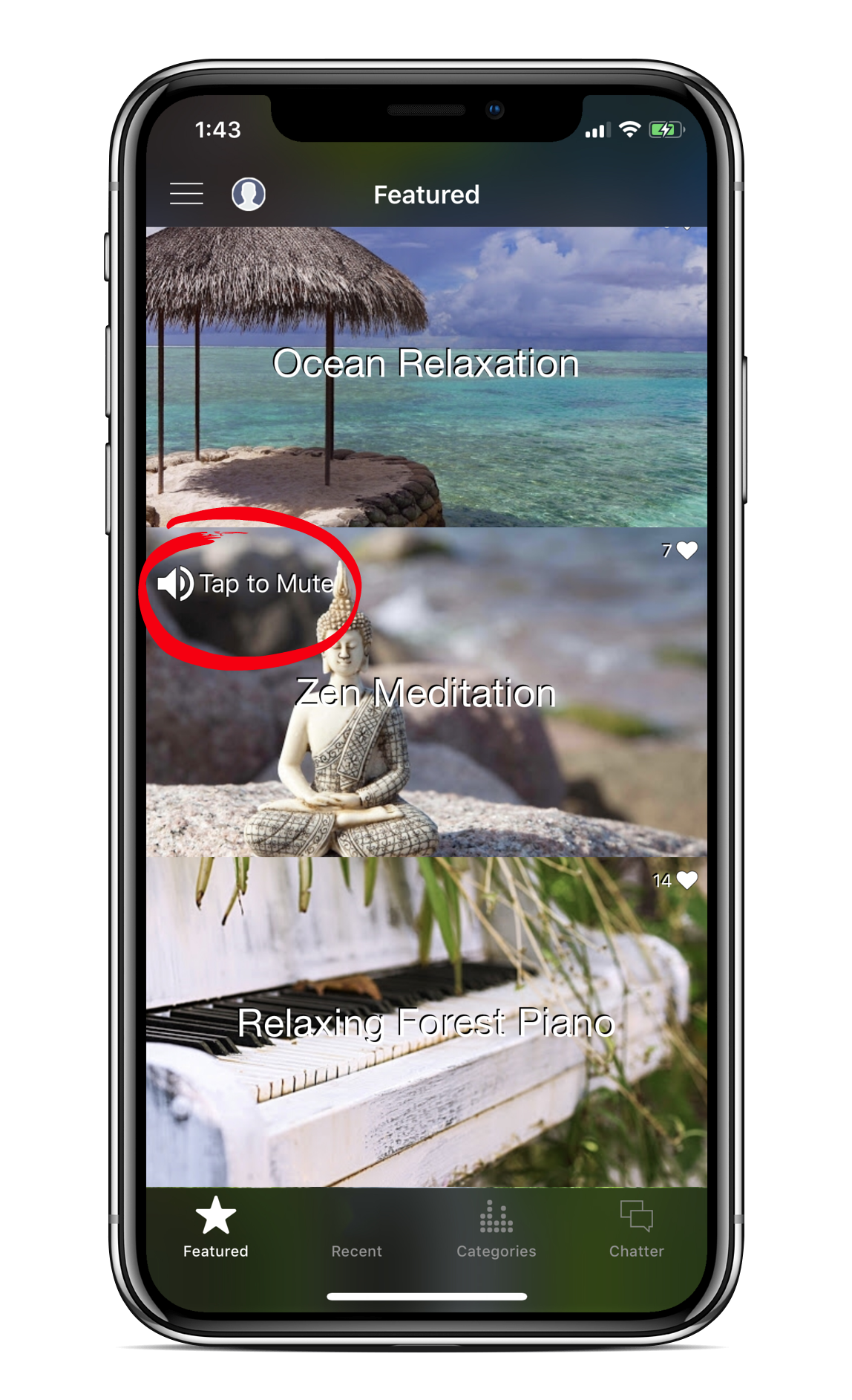 Tap to mute or unmute audio preview in list view in White Noise Market App